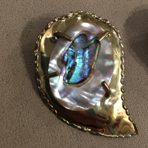 Stunning vintage brass and abalone earrings - Picture 3 of 14